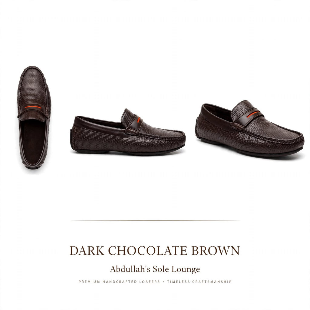 Abdullah's Sole Lounge - Woven Penny Loafer | Premium Textured Leather Loafer for Men | Black & Dark Chocolate Brown