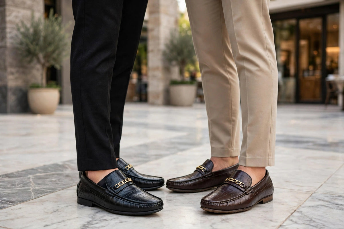 Gold Edition Crocodile Loafer with Chain - Men's Premium Loafer
