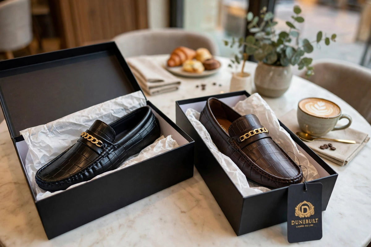 Gold Edition Crocodile Loafer with Chain - Men's Premium Loafer