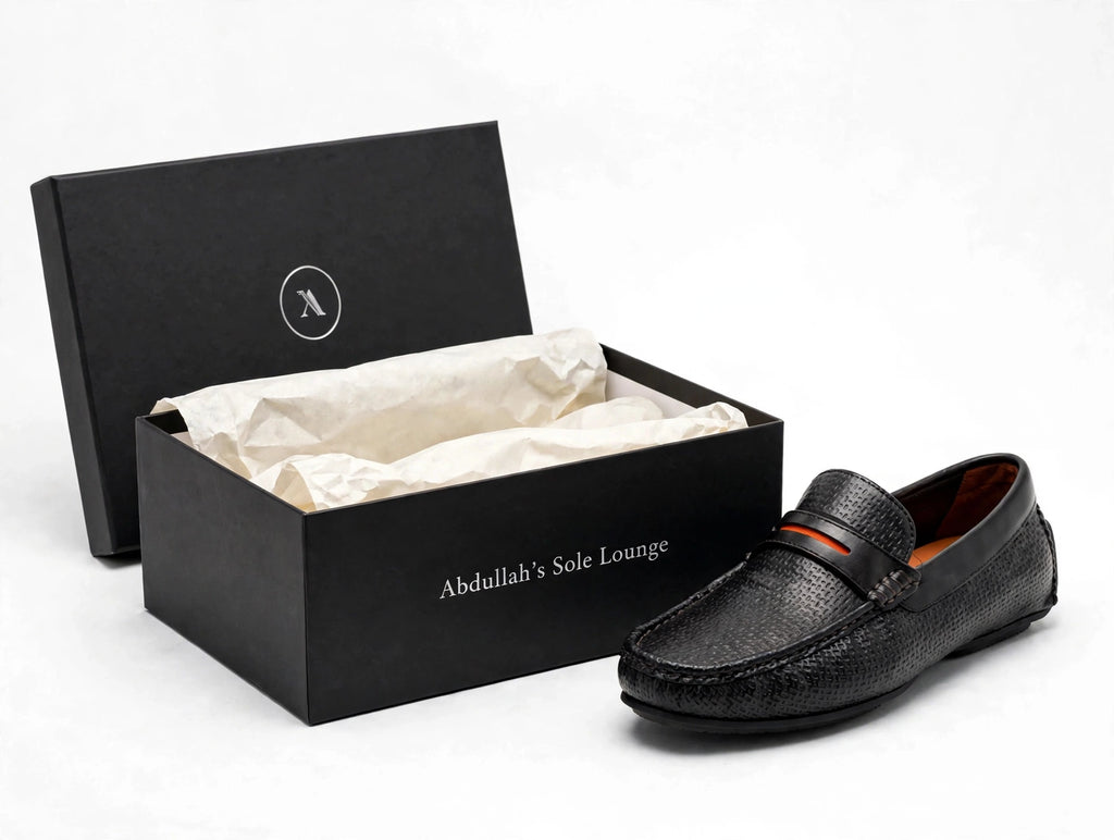 Abdullah's Sole Lounge - Woven Penny Loafer | Premium Textured Leather Loafer for Men | Black & Dark Chocolate Brown
