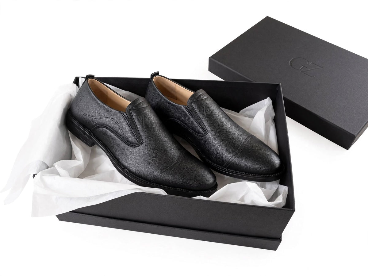 GZ Black Formal Slip-On - Handcrafted Leather Dress Shoes for Men