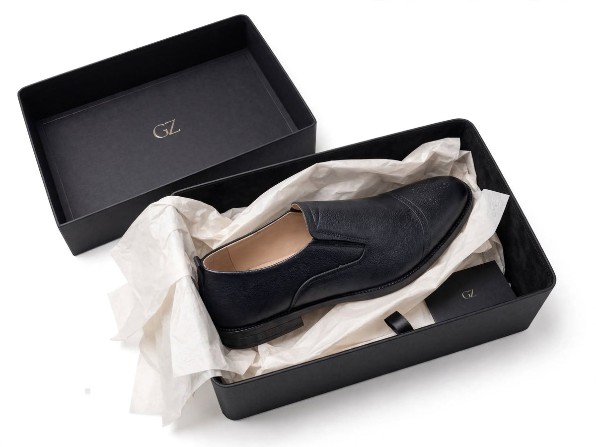 GZ Black Formal Slip-On - Handcrafted Leather Dress Shoes for Men