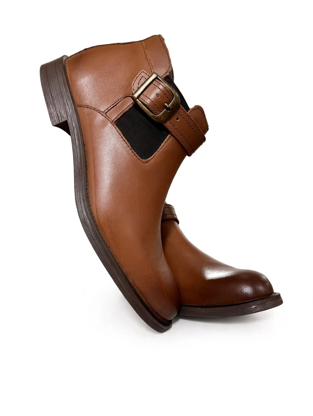 Men's Buckle Strap Chelsea Ankle Boots - Premium Leather | Black & Brown