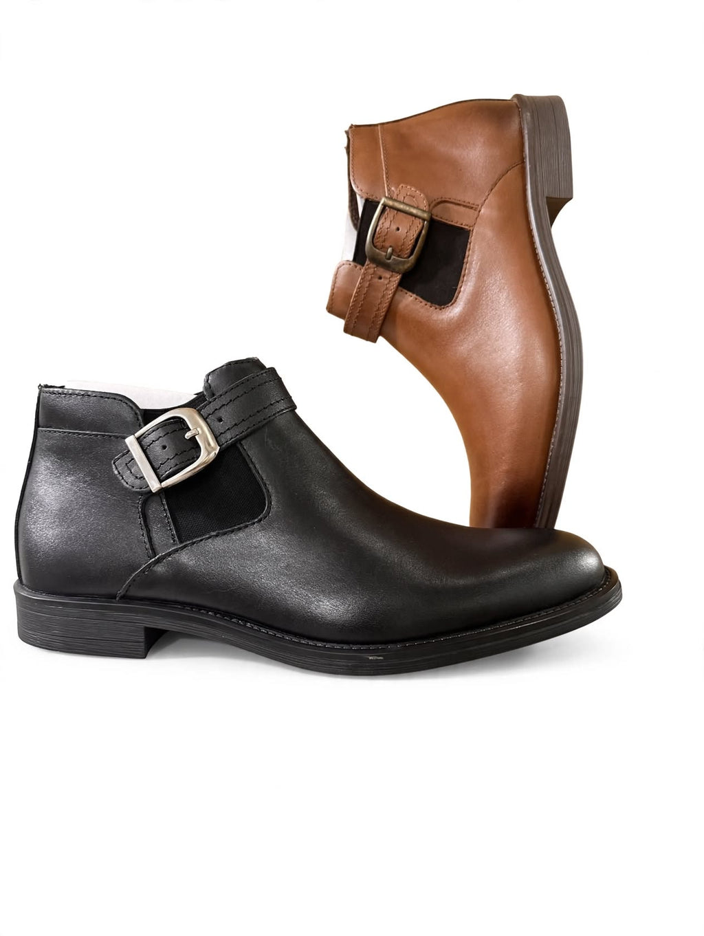 Men's Buckle Strap Chelsea Ankle Boots - Premium Leather | Black & Brown