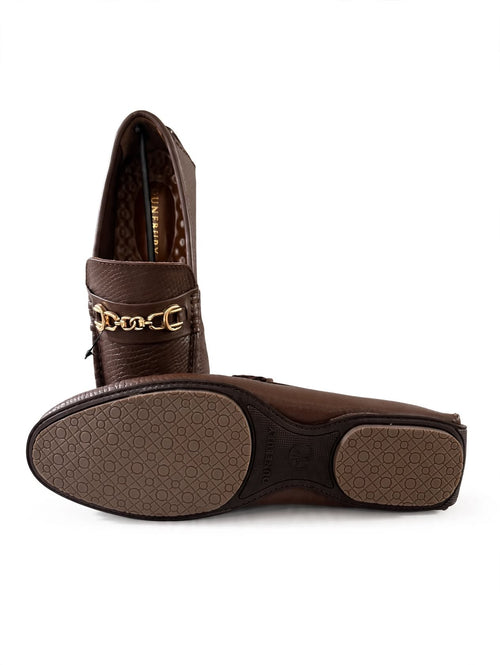 DUNEBURY - The Icon Brown Chain Loafer | Dune Texture with Gold Chain & Memory Foam