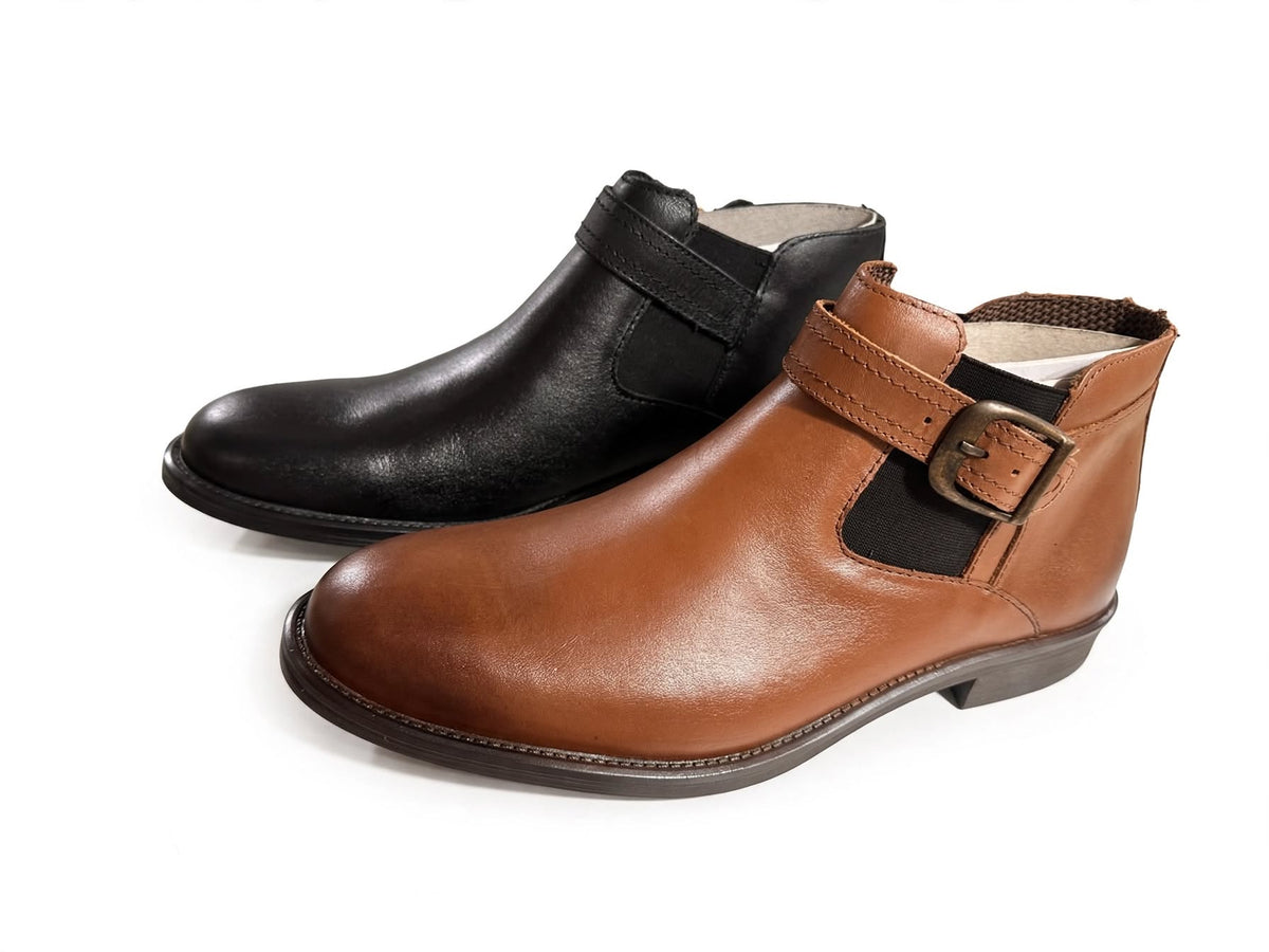 Men's Buckle Strap Chelsea Ankle Boots - Premium Leather | Black & Brown