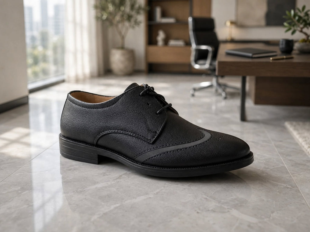 The Executive Wingtip - Premium Black Derby Formal Shoes