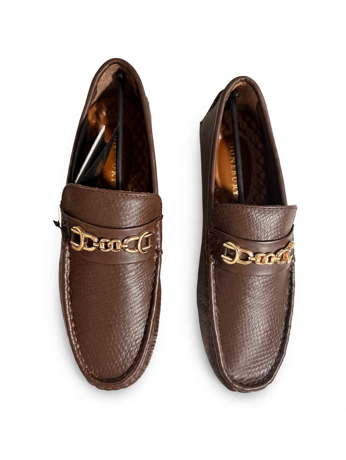 DUNEBURY - The Icon Brown Chain Loafer | Dune Texture with Gold Chain & Memory Foam