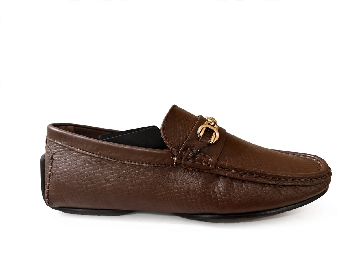 DUNEBURY - The Icon Brown Chain Loafer | Dune Texture with Gold Chain & Memory Foam